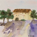 Haus mit Lavendel 9,5x9,5 cm