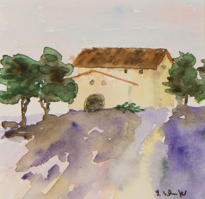 Haus mit Lavendel 9,5x9,5 cm